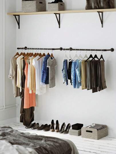 SONGMICS Kleiderstangen für die Wand 2er Set, Garderobenstangen, Wandmontage, platzsparend, 92 x 30 x 7,5 cm, einfache Montage, Industrie-Design, für kleine Wohnungen, schwarz