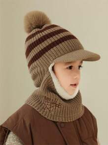 Pasamontañas infantil con temática de dibujos animados - 1 paquete, tela de punto de poliéster, gorro de invierno liviano lavable a mano con protección para las orejas, multicolor a rayas para senderismo, uso estacional de otoño/invierno para niños de 3 a 14 años - A - Ver 10