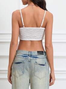 Women Sexy Tie Front Crop Top Y2k Spaghetti Strap Lace Tank Flowy Going Out Vest Tops Split Cute Cami Shirt - 白色 - 查看 7