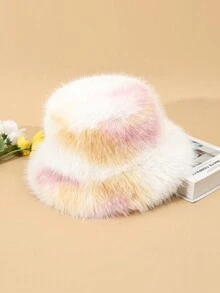 新款秋冬套装：毛绒蓬松边饰连帽帽和围巾，毛绒拼色布，涤纶，温暖休闲设计，适合女性 - 彩色 - 查看 5