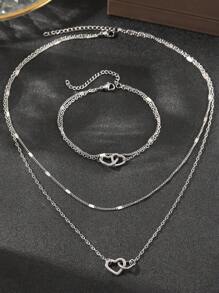 Aomogo Stainless Steel Jewelry Sets High-End Atmosphere Love Bracelet Love Necklace Double Chain Design Jewelry Sets For Women Jewelry Valentines,Mom,Mother,Mother's Day,Gift