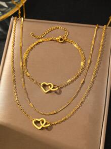 Aomogo Stainless Steel Jewelry Sets High-End Atmosphere Love Bracelet Love Necklace Double Chain Design Jewelry Sets For Women Jewelry Valentines,Mom,Mother,Mother's Day,Gift