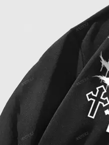 Chaqueta con cremallera tipo sudadera para mujer, estilo americano con estampado gráfico de texto en inglés cruzado, forro cálido, para otoño/invierno