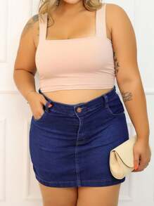 Plus Size Denim Shorts - Rửa tối - Xem 3
