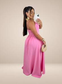 Long Dress - Women's Strap Dress, Marant Sensoriale Tailoring Fabric - Màu Hồng baby - Xem 3