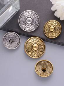 10pcs Vintage-Inspired Metal Buttons For Coats & Sweaters - Golden And Silvery-Tone, Round Embossed Design, Ideal For DIY Clothing Sewing Projects, Knitwear Fasteners, Craft Supplies