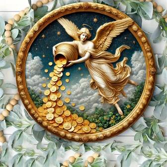 1 pieza, Placa redonda de hierro con signo del Ángel de la Riqueza, 8x8 pulgadas, regalo de cumpleaños para mudanza, decoración de patio trasero, bar en el hogar, letrero de corona, decoración de puerta, dormitorio, rancho, sala de estar, herramienta de arte y artesanía