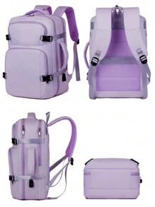 1 件时尚多功能双手柄旅行背包，配有行李带设计。便携式简约工作包，带多个隔层。个性书包，带 USB 充电端口。 - 紫色 - 查看 3