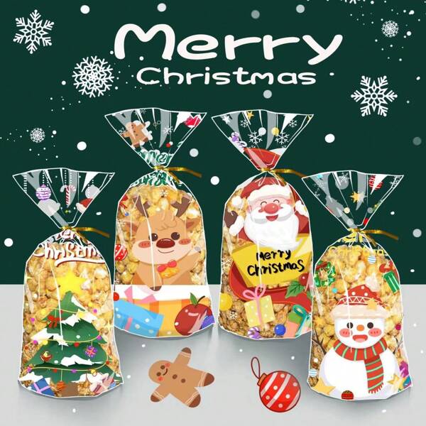 30pcs/100pcs Christmas Candy Bags, Transparent OPP Bags For Snacks, Cookies