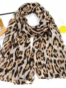 1pc Women Hijab Bohemian Style Classic Leopard Print Scarf, Casual Street Wear Shawl For Autumn/Winter, Suitable For Daily Use Abaya Accessories