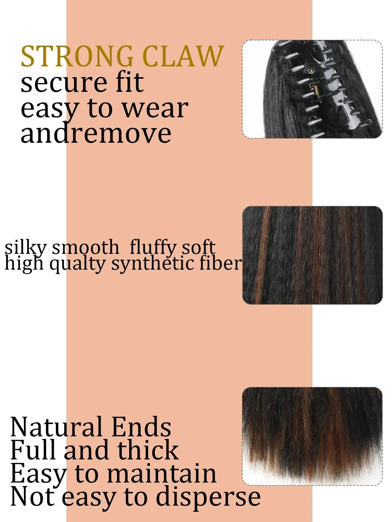 Yaki Straight Ponytail Extension 14 Inch Fluffy Soft Thick Synthetic