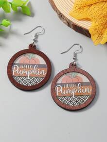 1 Cặp Hoa tai quả bí ngô tròn bằng gỗ thời trang dành cho nữ, Hoa tai trang trí lưới hình quả bí ngô bằng acrylic, Hoa tai Lễ Tạ ơn cho bữa tiệc, Quà tặng cho bạn gái - bí ngô - Xem 2