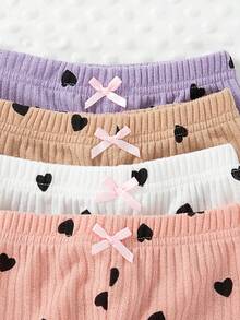 4件套年轻女孩休闲可爱心形印花蝴蝶结罗纹针织打底裤 - 彩色 - 查看 10