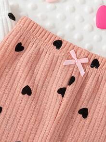 4件套年轻女孩休闲可爱心形印花蝴蝶结罗纹针织打底裤 - 彩色 - 查看 5