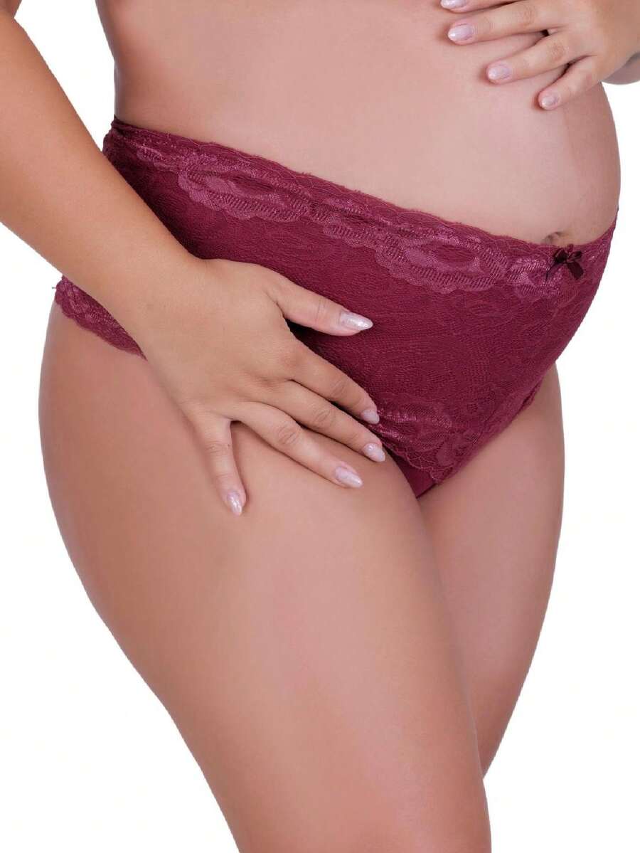 Cotton Girdle With Lace Detail Karen High-Rise Shaping Cotton Panties - Burgundy - View 1