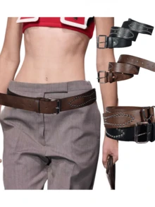 1 chiếc thắt lưng da PU cá tính thường ngày cho nữ, đính đinh tán Punk, thích hợp để đeo hàng ngày - Nhiều màu - Xem 1