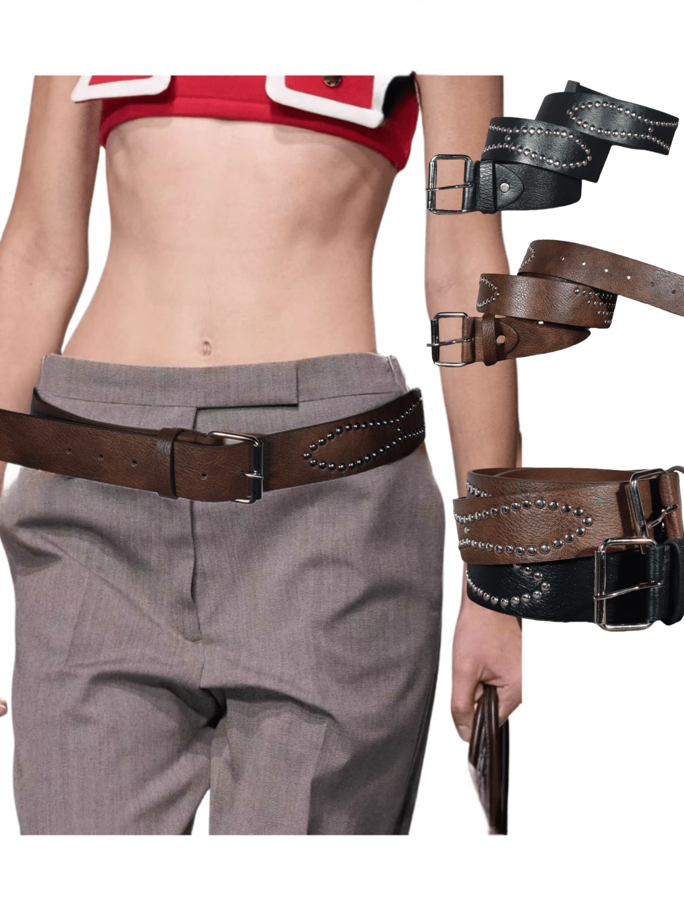 1 chiếc thắt lưng da PU cá tính thường ngày cho nữ, đính đinh tán Punk, thích hợp để đeo hàng ngày - Nhiều màu - Xem 1