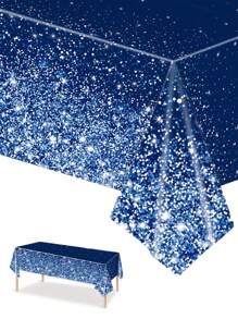 3pcs 137*274cm/54*108in Disposable Party Tablecloth, Blue Gradient Gold Powder Pattern Tablecloth, Suitable For Various Theme Parties And Daily Decoration Use - Blue - View 1