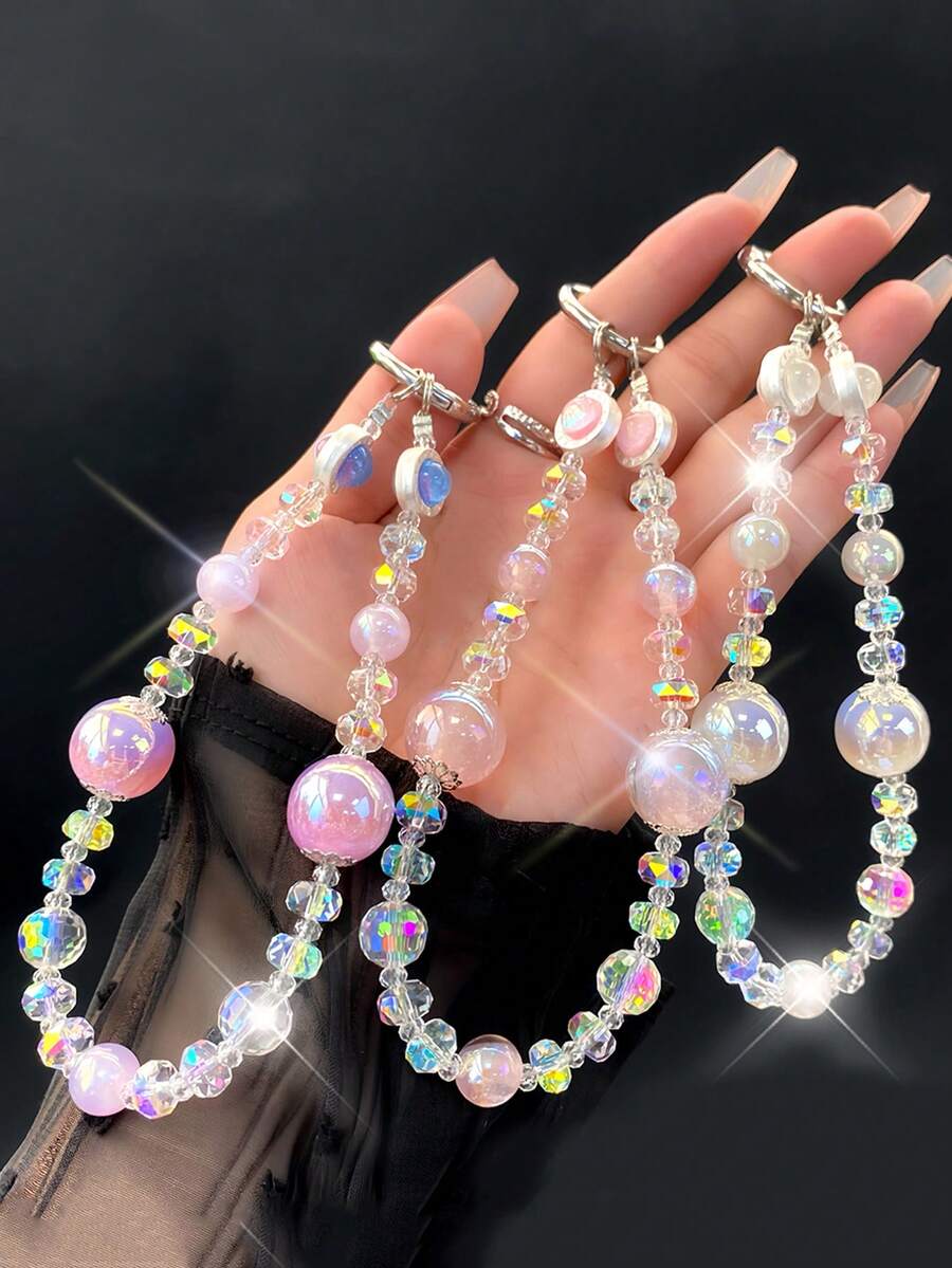 1 件方便 DIY 珍珠手机挂绳、CDD 水晶串珠装饰、包/钥匙扣/耳机盒挂绳，适合女士 - 彩色 - 查看 1