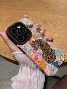 Apple Animal 1 件时尚豹纹印花与拼接图案仿皮柔软 3D 防震手机壳兼容 iPhone IPhone11/12/13/14/15/15 Plus/15 Pro/15pro Max/IPhone16/IPhone16 Plus/IPhone16 Pro Max - 彩色 - 查看 2