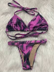 TRICO-ZHU Two-Tone V-Neck Bikini Without Padded Panties FIDA Asa Delta Gringa Fashion Women's Clothing Beachwear Factory Has Two Different Panty Sizes.2024NEW - 紫色 - 查看 2