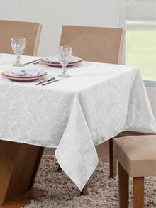 Toalha Mesa Luxo Jacquard Retangular Sala Jantar 6 Lugares Buffet - Branco - Visão 4