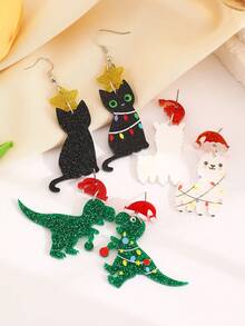 1 cặp bông tai mặt dây chuyền hình mèo acrylic hoạt hình dễ thương, lạc đà không bướu, khủng long, thích hợp cho phụ nữ đeo hàng ngày/tiệc lễ hội, Giáng sinh - người mẫu giáng sinh - Xem 3