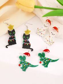 1 cặp bông tai mặt dây chuyền hình mèo acrylic hoạt hình dễ thương, lạc đà không bướu, khủng long, thích hợp cho phụ nữ đeo hàng ngày/tiệc lễ hội, Giáng sinh - người mẫu giáng sinh - Xem 1