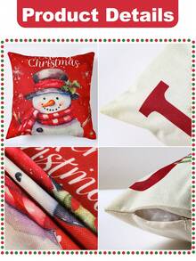 4 件装 45*45 厘米圣诞装饰枕套亚麻方形靠垫套，圣诞主题软枕套适用于圣诞派对居家房间沙发椅装饰圣诞节装饰品，不含枕芯 - 彩色 - 查看 6