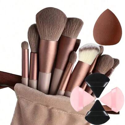 17pcs Makeup Brush Set: 13pcs Makeup Brushes, 1pc Drawstring Pouch, 1pc Makeup Sponge, 4pcs Triangle Powder Puffs, Soft Bristle Beginner Makeup Brush Set For Foundation, Eyeshadow, Contour, 13Pcs Makeup Brush Set,Brush Set,Makeup Brush Kit,Make Up Brush Set,Make Up Set Complete,Makeup Brush Set,Complete Makeup Kit,Brush Kit,Brushes Makeup Set,Makeup Gift Set,Set,Giveaways,Professional Makeup Brushes,Complete Makeup Set