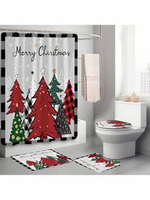 1 cái/4 cái Bộ quà tặng trang trí phòng tắm đa năng hình cây thông Noel hoạt hình vui vẻ và quà tặng bao gồm: Rèm tắm chống thấm nước có 12 móc, thảm tắm chống trượt, thảm chùi chân hình chữ U và nắp bồn cầu tròn, phụ kiện phòng tắm cho mọi mùa Trở lại trường học - Nhiều màu - Xem 6