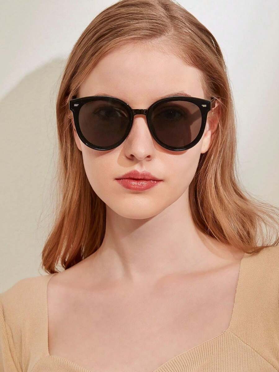 1 chiếc kính thời trang tròn nhiều màu sắc thời trang dành cho nam và nữ, dùng trong nhà/ngoài trời theo mùa, phụ kiện trang trí trang phục hàng ngày, thích hợp để trang trí tiệc và chụp ảnh, sử dụng trang phục cơ bản hợp thời trang thu đông cho phụ nữ, quần áo công sở, quà tặng thường ngày, phụ kiện đi biển cho phụ nữ, kính râm thời trang - màu đen - Xem 1