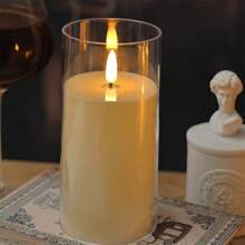 3pcs 2.16ft Flat Mouth Bullet Electronic Candle For Festival Wedding, Flashing Flameless Candle Battery Powered Candle Birthday Party Decoration Ornament Light