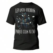 Playera Calacas Chidas Levanto Fierros Porque Culos Ninguno Playera Negra, 100% Algodón Peinado - Negro - Ver 1