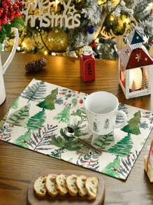 Watercolor Pine Tree Merry Christmas Linen Placemats And Table Runner Set, 12"X18" Placemats & 13"X72" Table Runner, Christmas Holiday Farmhouse Kitchen Dining Table Decor For Party, Gathering, Home - Multicolor - View 11