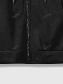 Chaqueta con cremallera tipo sudadera para mujer, estilo americano con estampado gráfico de texto en inglés cruzado, forro cálido, para otoño/invierno