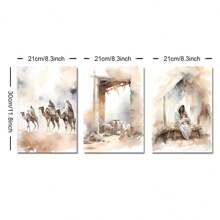 Set Of 3 Unframed Watercolor Jesus Poster Christian Xmas Festival Aesthetic Canvas Painting Print Minimalist Wall Picture For Dorm,Apartment,Living Room,Bedroom,Home Decoration,Behold The Lamb,Three Wise Men On Camels - Multicolor - View 8
