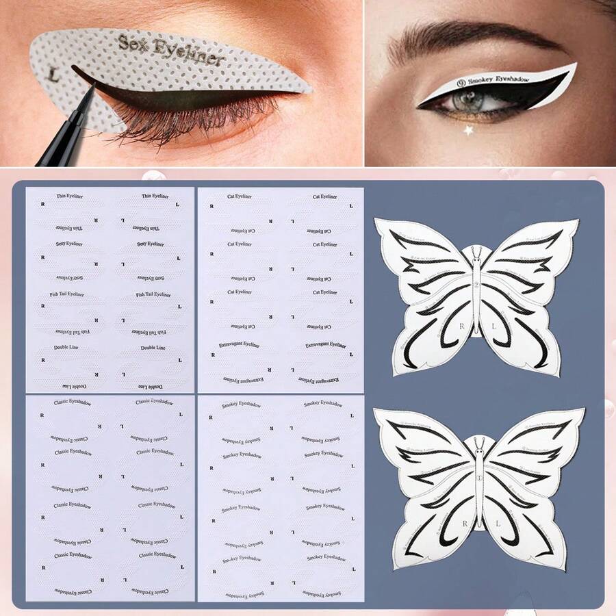 6pcs 44pcs Eyeliner Stencil Eye Shadow Protector Sticker Kit, Cat Eye Eyeshadow Template Pad, Non-Woven Material, Eye Liner Eyeshadow Stencils, Makeup Tools For Beginners - Multicolor - View 1
