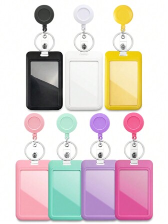 1pc Solid Color Retractable ID Card Holder, Hard Plastic Material Suitable For Office/School ID, Credit Cards, Access Cards, Driving License, Also For Keys, Key Rings, Great Gift For Women & Men, Can Be Used As Car Accessories Or Bag Charms, Cute Goth/Y2K Style