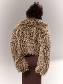 Brown Turndown Collar Super Short Faux Fur Jacket, Ladies' Gothic Sexy Halloween Clothing, Suitable For Various Occasions - Brown - View 3