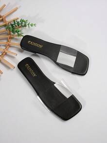 Giày sandal đế bằng trong suốt mũi vuông đơn giản thoải mái cho nữ cỡ lớn mới, giày mùa hè thời trang ngoài trời/bãi biển - màu đen - Xem 2