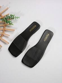 Giày sandal đế bằng trong suốt mũi vuông đơn giản thoải mái cho nữ cỡ lớn mới, giày mùa hè thời trang ngoài trời/bãi biển - màu đen - Xem 3