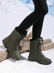 女士保暖内衬防水雪地靴防滑防风冬季鞋 - 軍綠色 - 查看 2