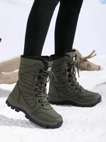 女士保暖内衬防水雪地靴防滑防风冬季鞋 - 軍綠色 - 查看 3