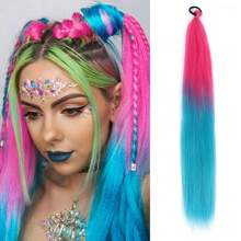 26 Inch Ponytail Hair Extensions With Elastic Band, Straight Smooth Wrapped Braid Extensions, Natural Soft Synthetic Hair, Sexy Ombre Color, Halloween - Multicolor - View 7