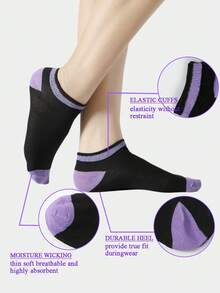 3/6/9/12 双女式黑色休闲透气短袜 - 黑色 - 查看 4