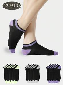 3/6/9/12 双女式黑色休闲透气短袜 - 黑色 - 查看 2