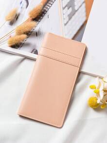 Lång smal plånbok för kvinnor, moderiktig kuvertväska med 12 kortfack, tryckknappsknäppning, vertikal researrangör i PU-läder