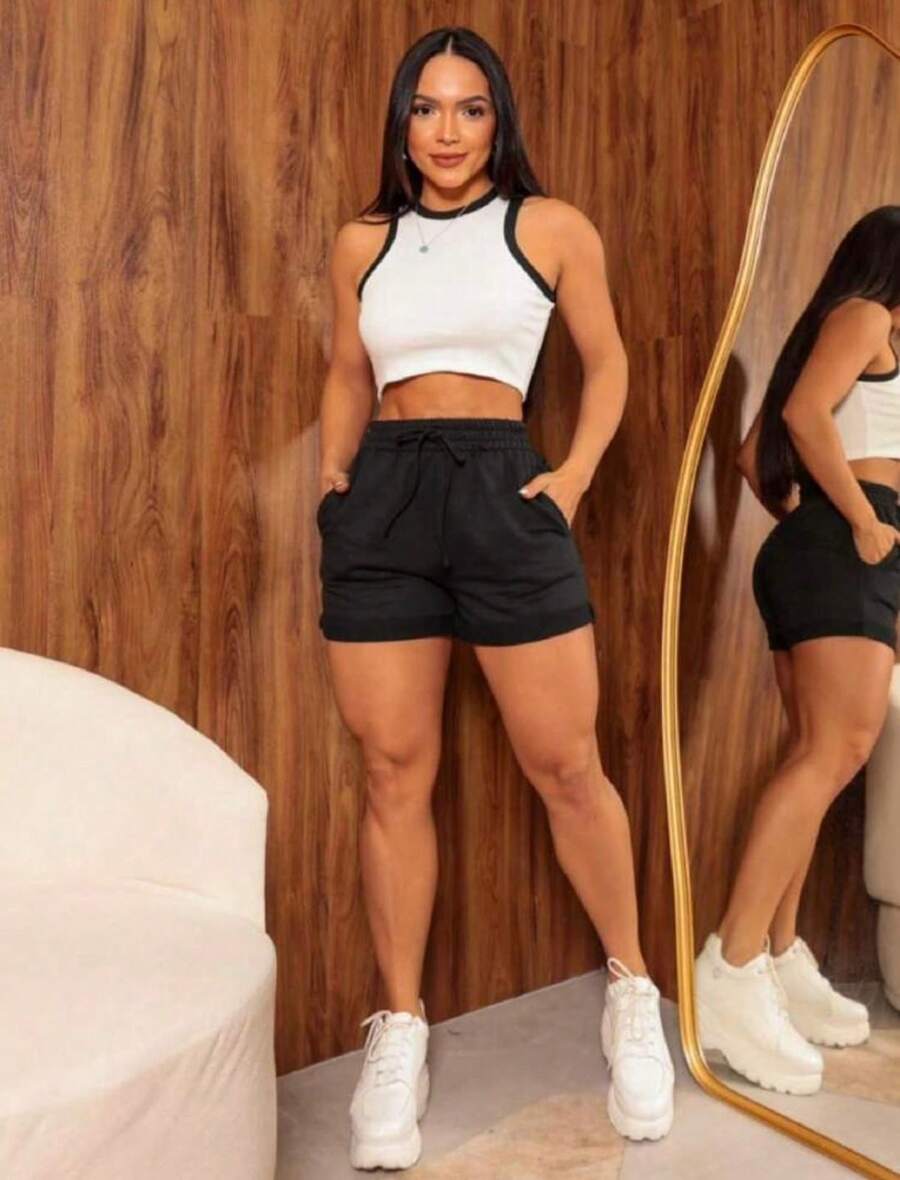 Cargo Shorts Sweatpants Shorts With Side Pocket Women's Fashion - 黑色 - 查看 1