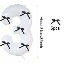 Globos de números de 32 pulgadas de 0 a 9 en blanco con lazo negro, globo de números digital para decoraciones de fiestas de cumpleaños, suministros de celebración, globo de número de helio de foil para bodas y aniversarios
